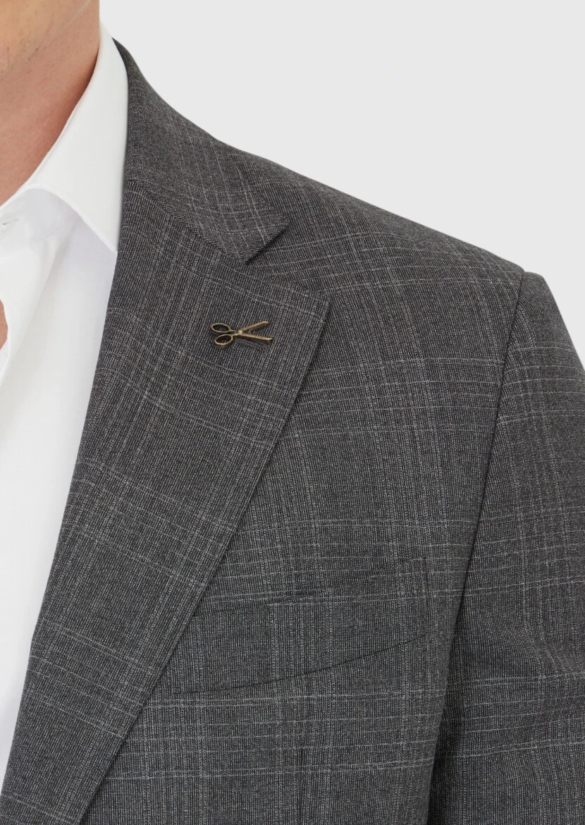 Grey Patterned Zeroweight Slim Fit Wool Blended Suit - 4