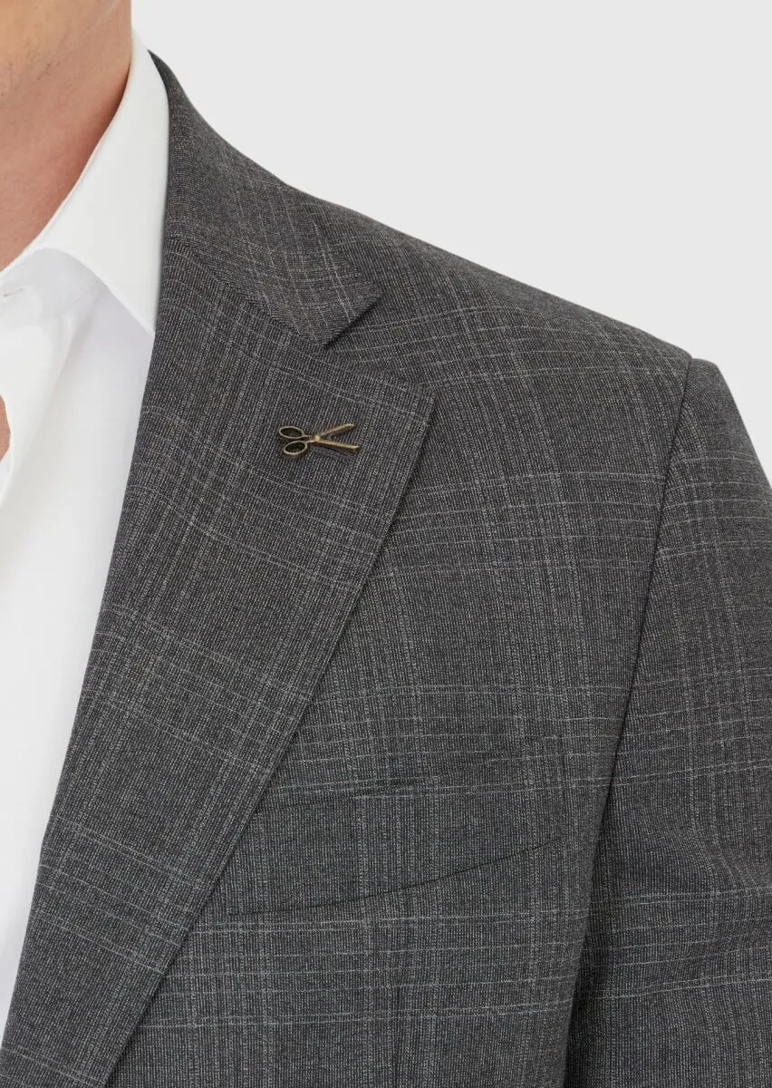 Grey Patterned Zeroweight Slim Fit Wool Blended Suit - 4