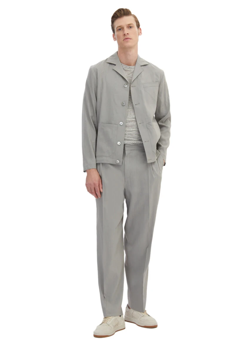 Grey Plain Casual Fit Linen Blended Suit - RAMSEY