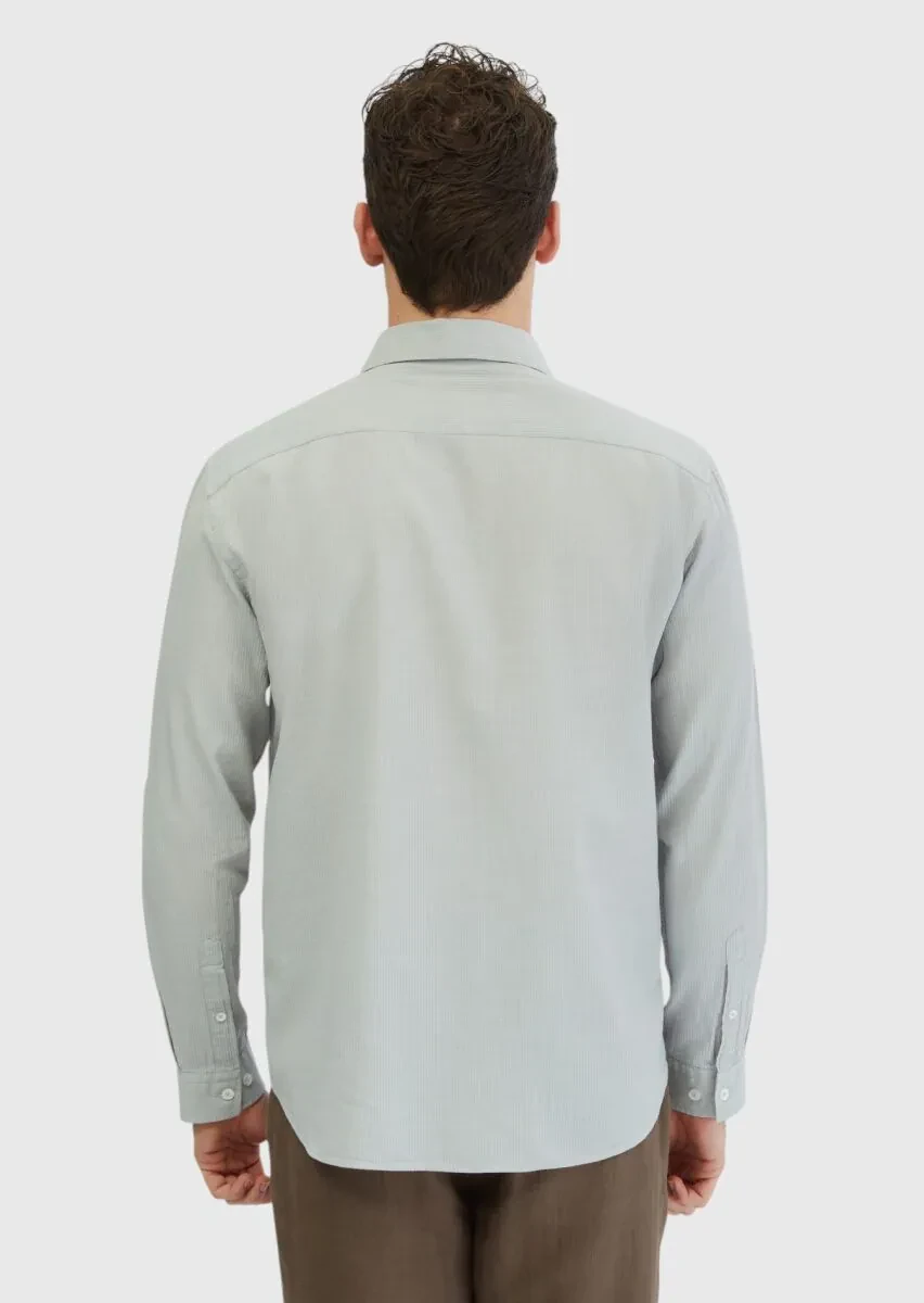 Grey Plain Casual Fit Weaving Casual 100% Cotton Shirt - 2