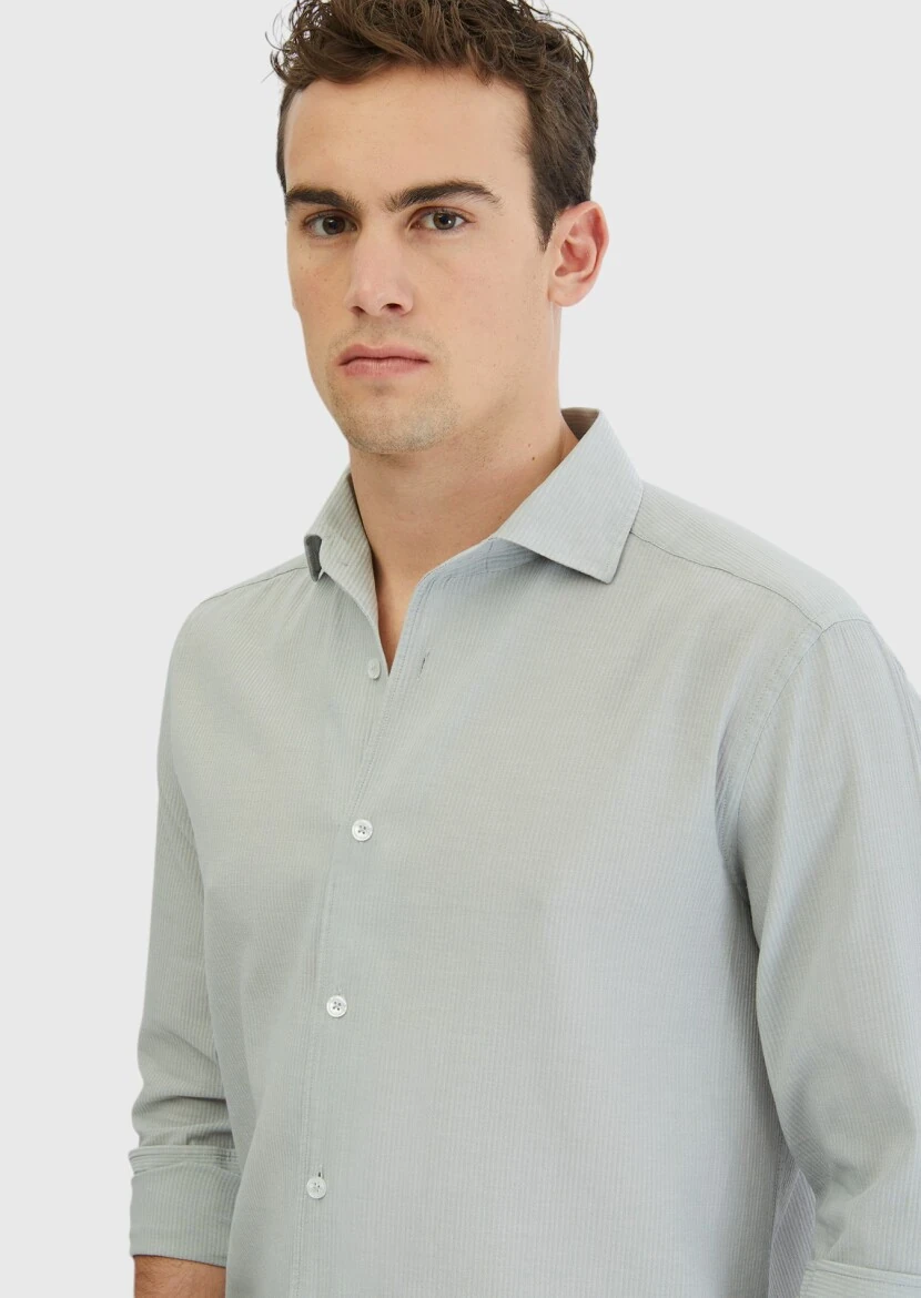 Grey Plain Casual Fit Weaving Casual 100% Cotton Shirt - 3