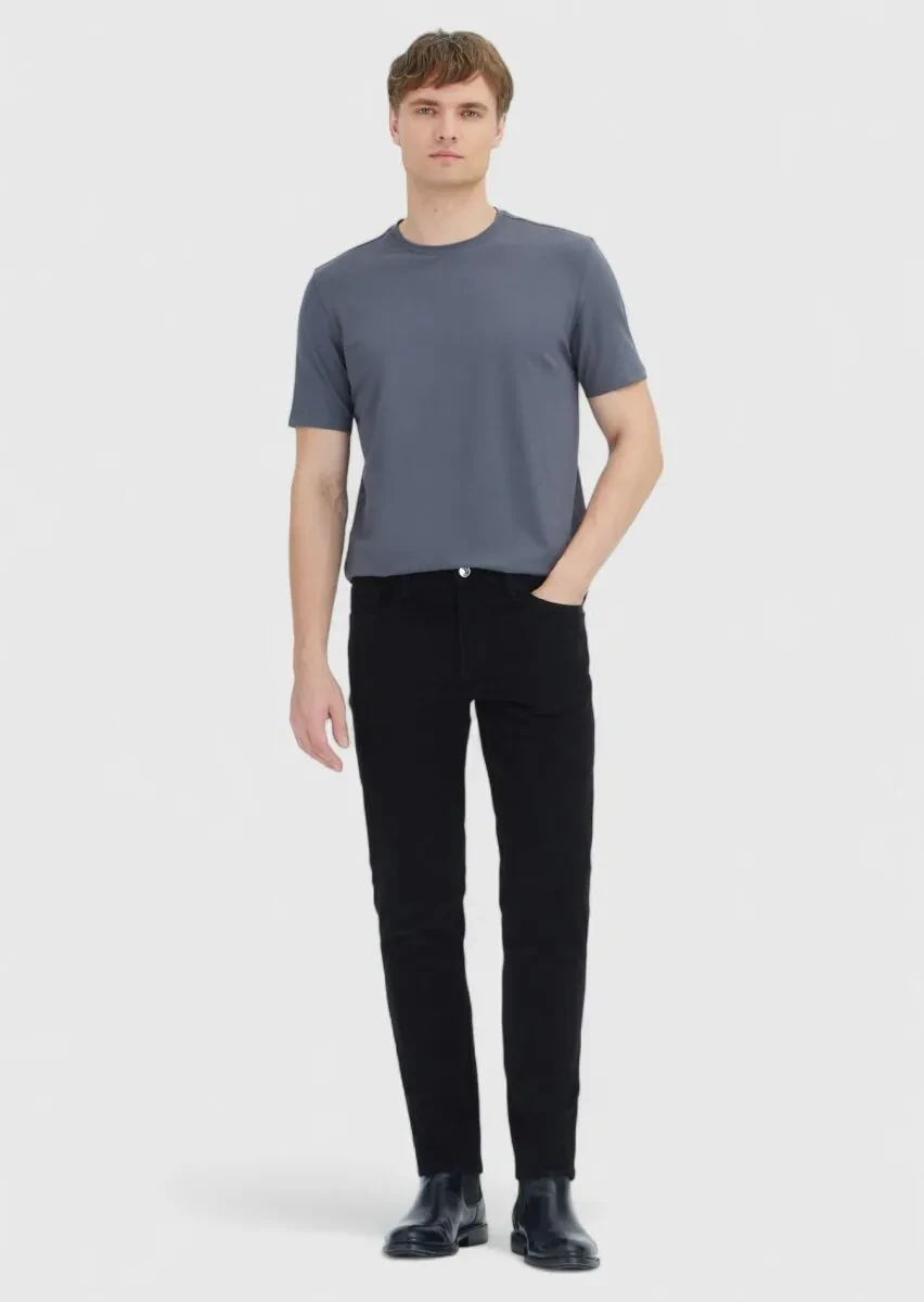 Grey Plain Crew Neck Cotton Blended T-Shirt - 2