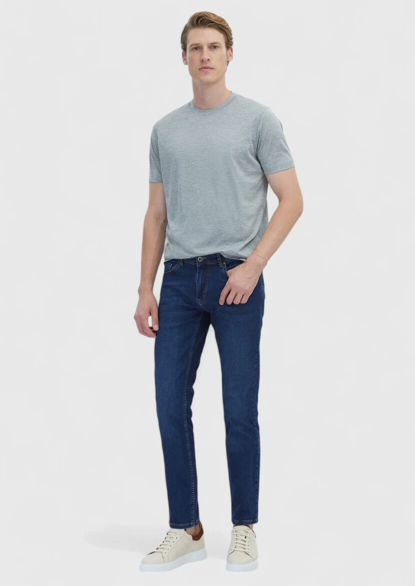 Grey Plain Crew Neck Silk Blended T-Shirt - RAMSEY