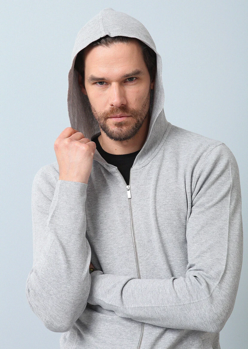 Grey Plain Knitting Cardigan - 1