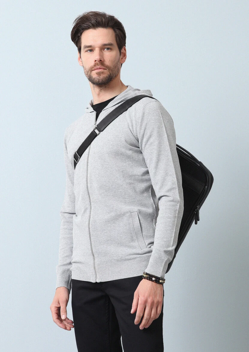 Grey Plain Knitting Cardigan - 2