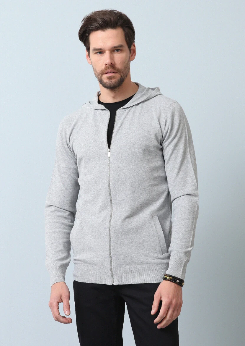 Grey Plain Knitting Cardigan - 4