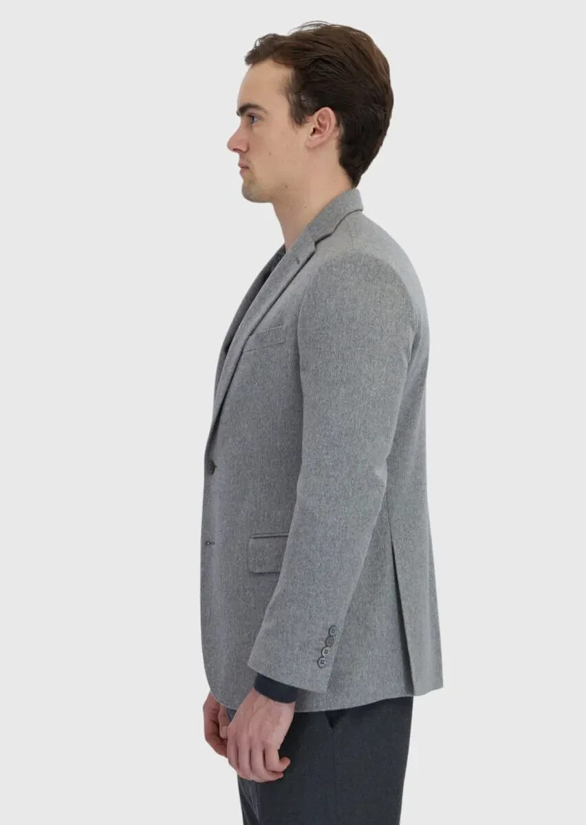 Grey Plain Regular Fit 100% Cashmire Jacket - 3
