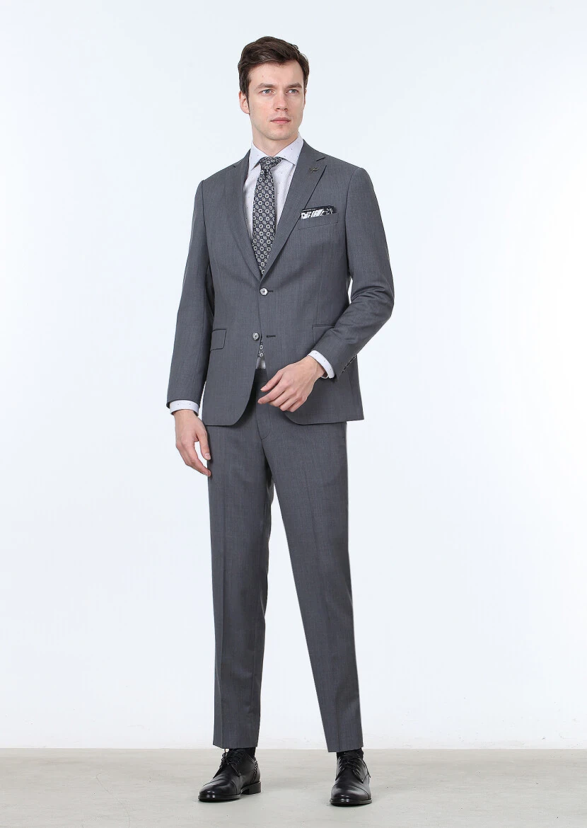 Grey Plain Regular Fit 100% Wool Suit - RAMSEY