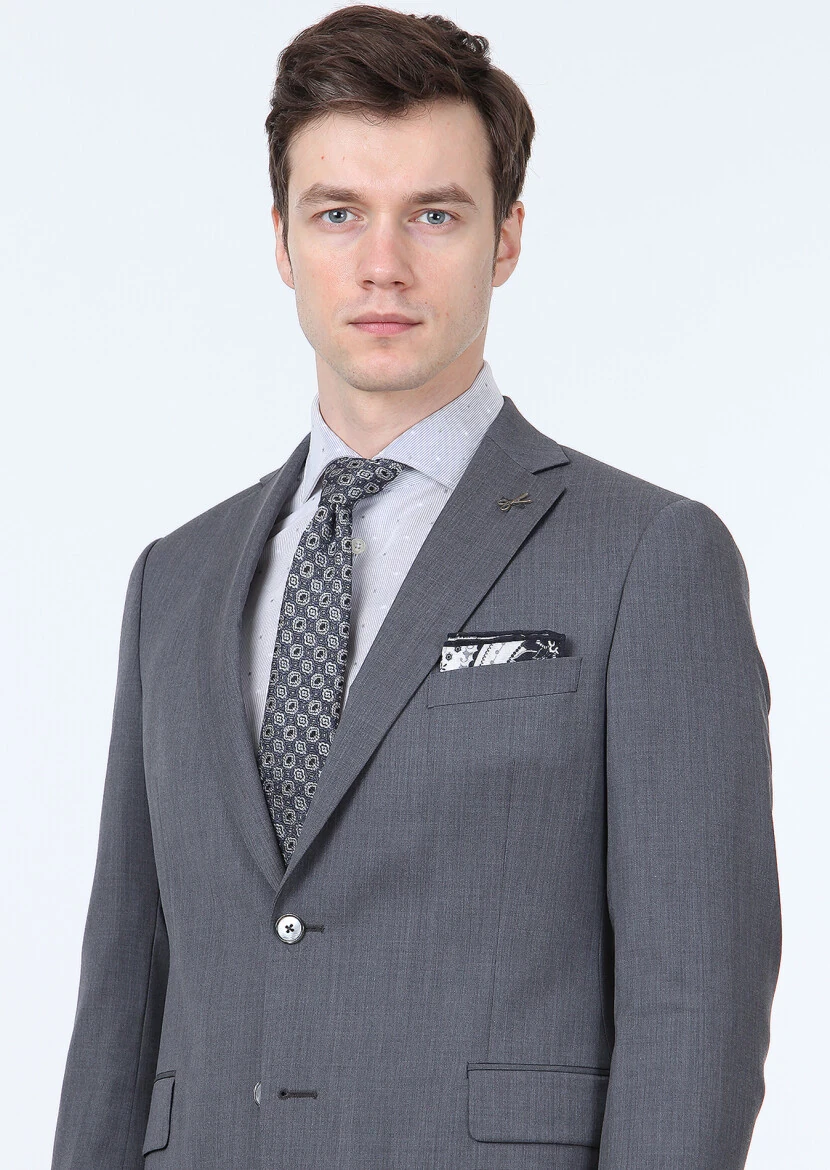Grey Plain Regular Fit 100% Wool Suit - RAMSEY