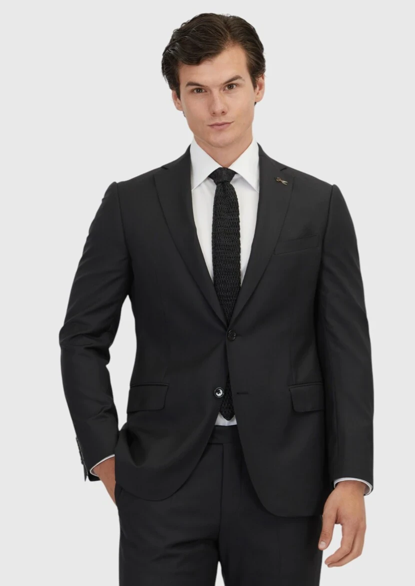 Grey Plain Regular Fit 100% Wool Suit - 1