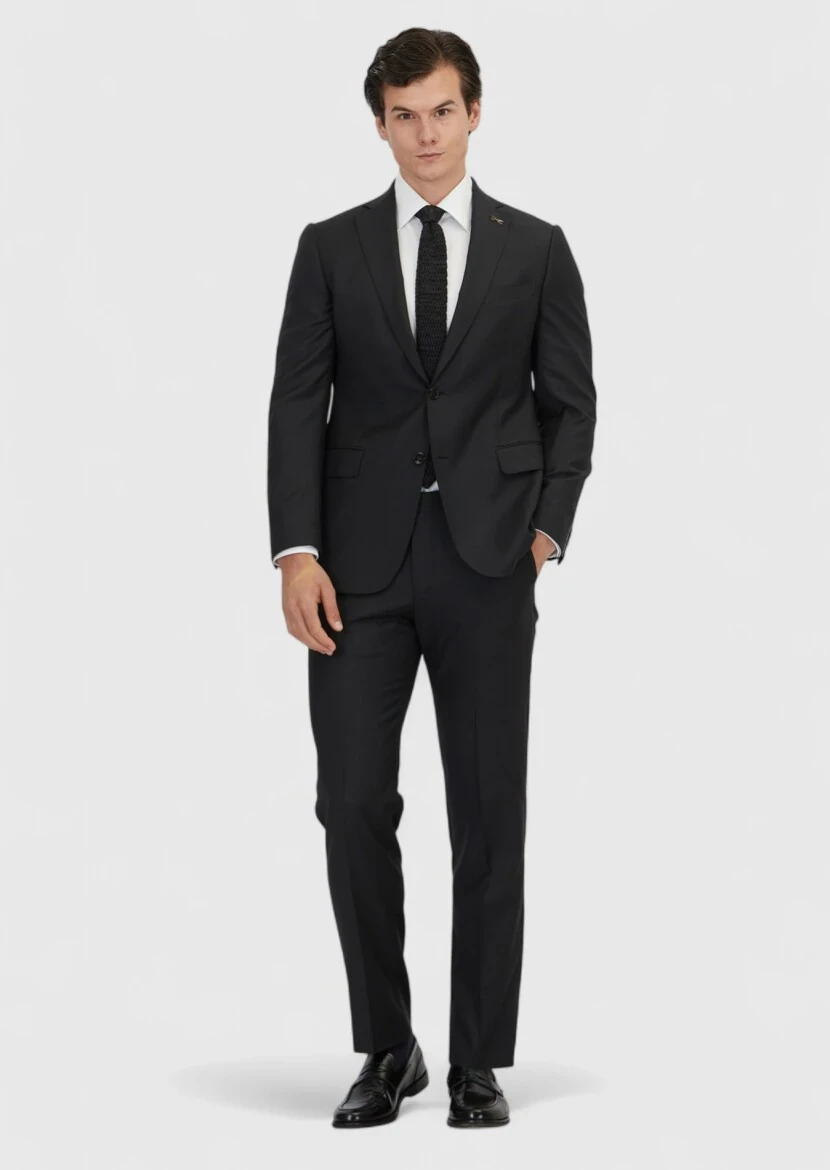 Grey Plain Regular Fit 100% Wool Suit - 2