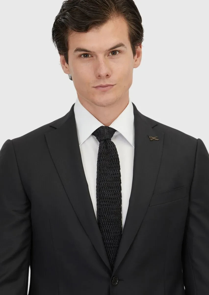 Grey Plain Regular Fit 100% Wool Suit - 3