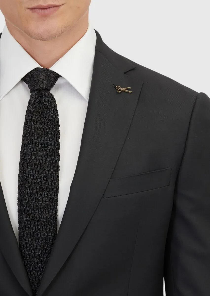 Grey Plain Regular Fit 100% Wool Suit - 4