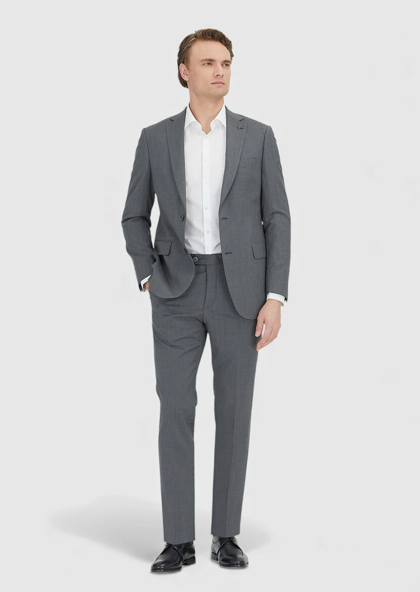 Grey Plain Regular Fit 100% Wool Suit - RAMSEY