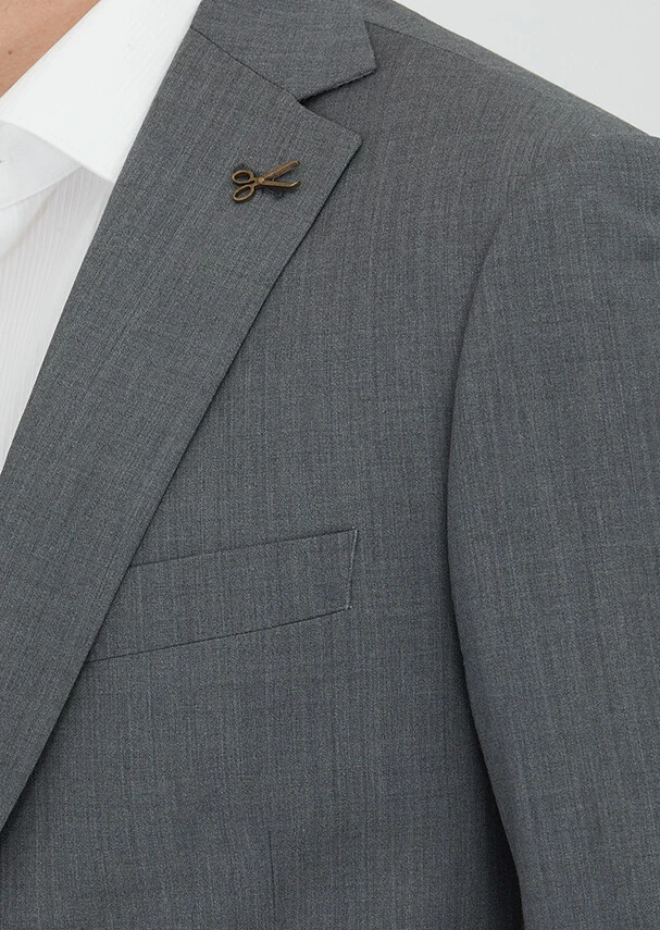 Grey Plain Regular Fit 100% Wool Suit - 3