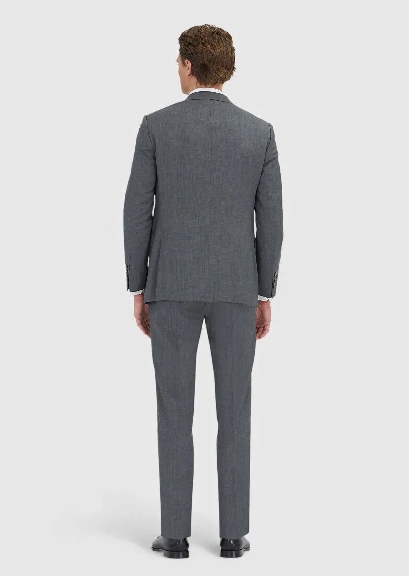 Grey Plain Regular Fit 100% Wool Suit - 5