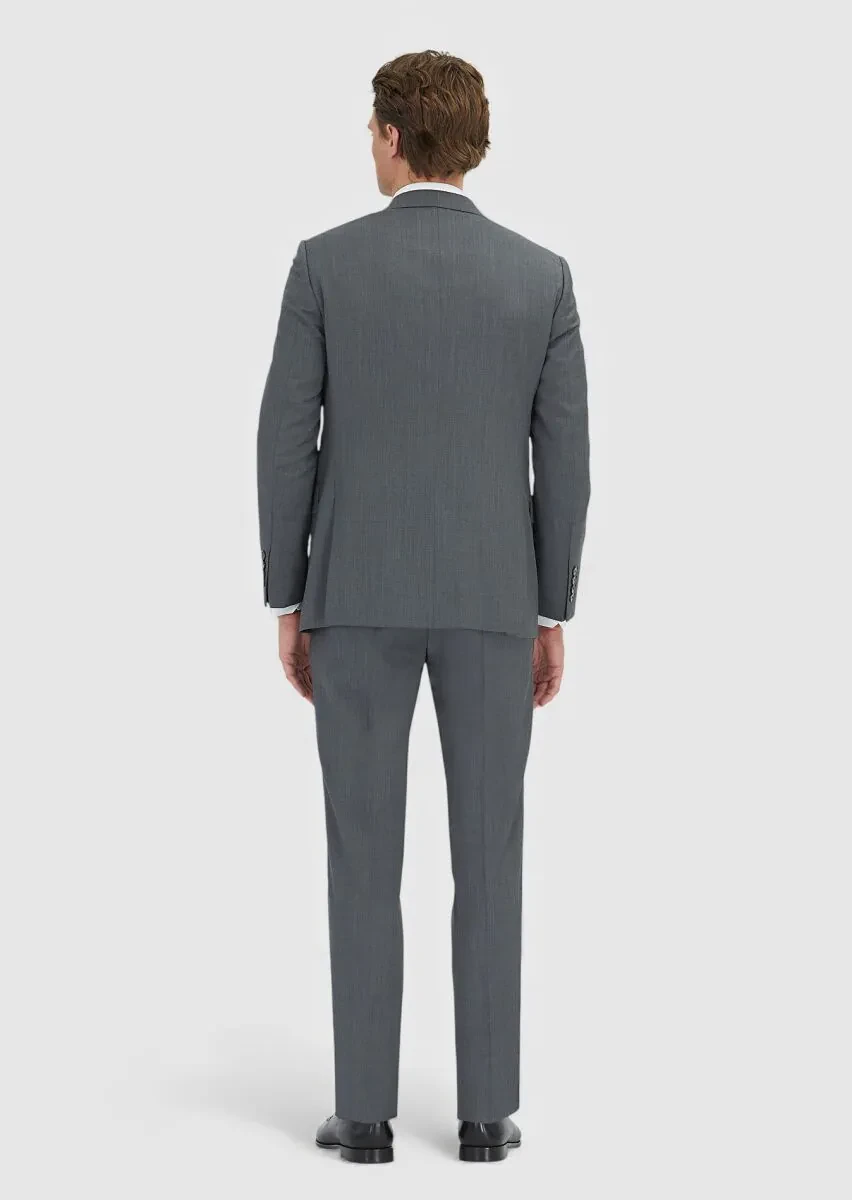 Grey Plain Regular Fit 100% Wool Suit - 5