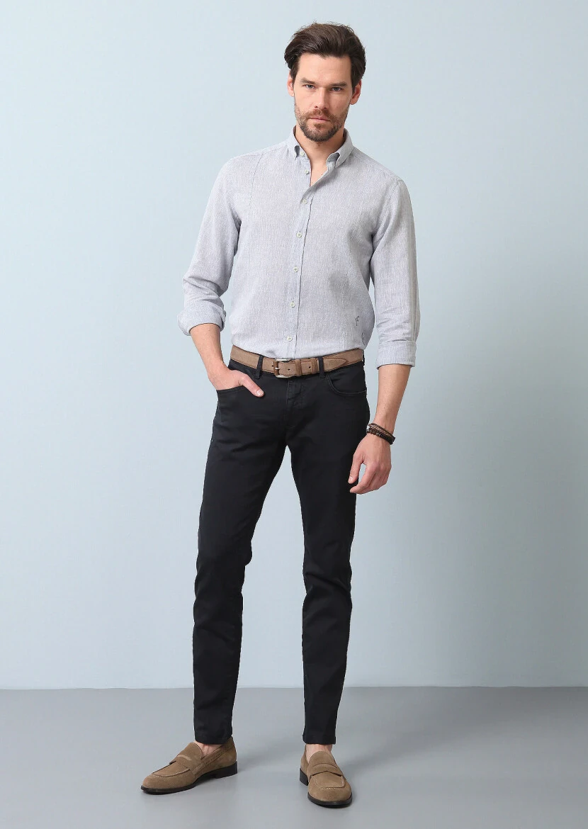 Grey Plain Regular Fit Weaving Casual Cotton Blended Shirt - 4