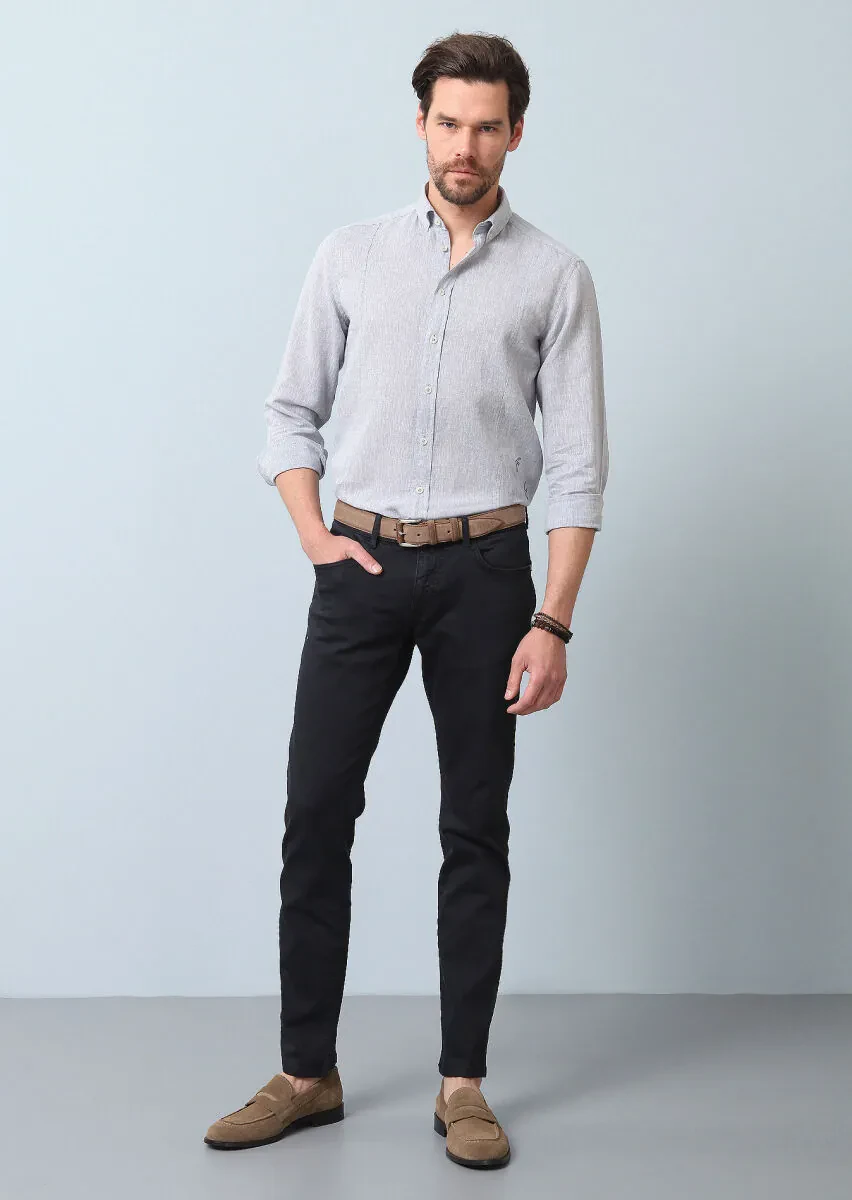 Grey Plain Regular Fit Weaving Casual Cotton Blended Shirt - 4