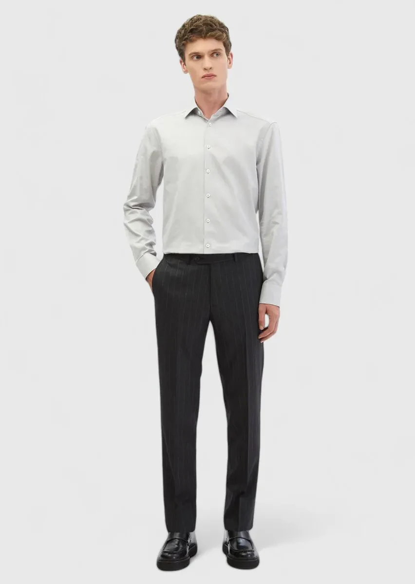 Grey Plain Regular Fit Weaving Classical 100% Cotton Shirt - 2