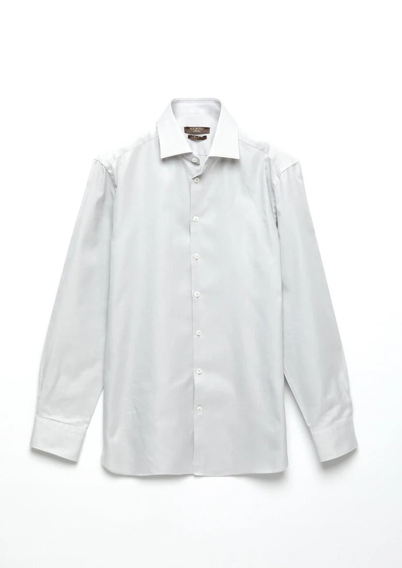 Grey Plain Regular Fit Weaving Classical 100% Cotton Shirt - 7