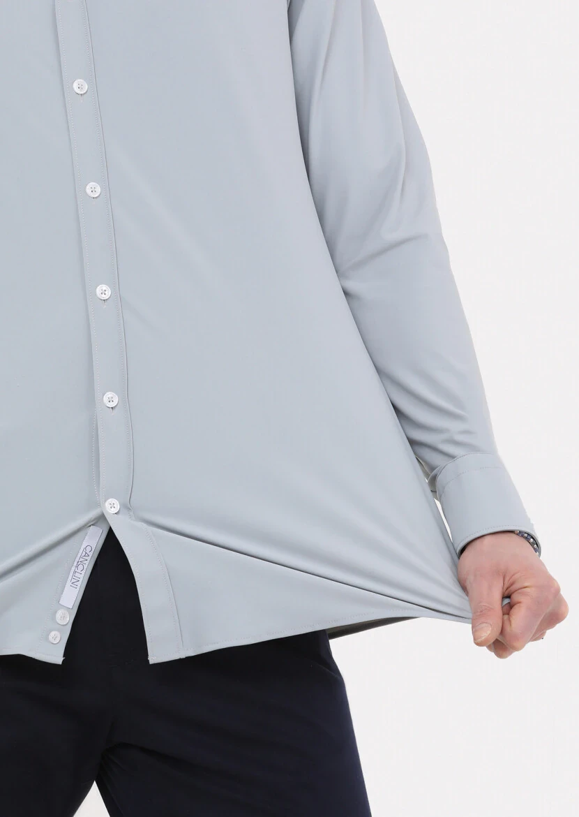 Grey Plain Regular Fit Weaving Classical Shirt - 4