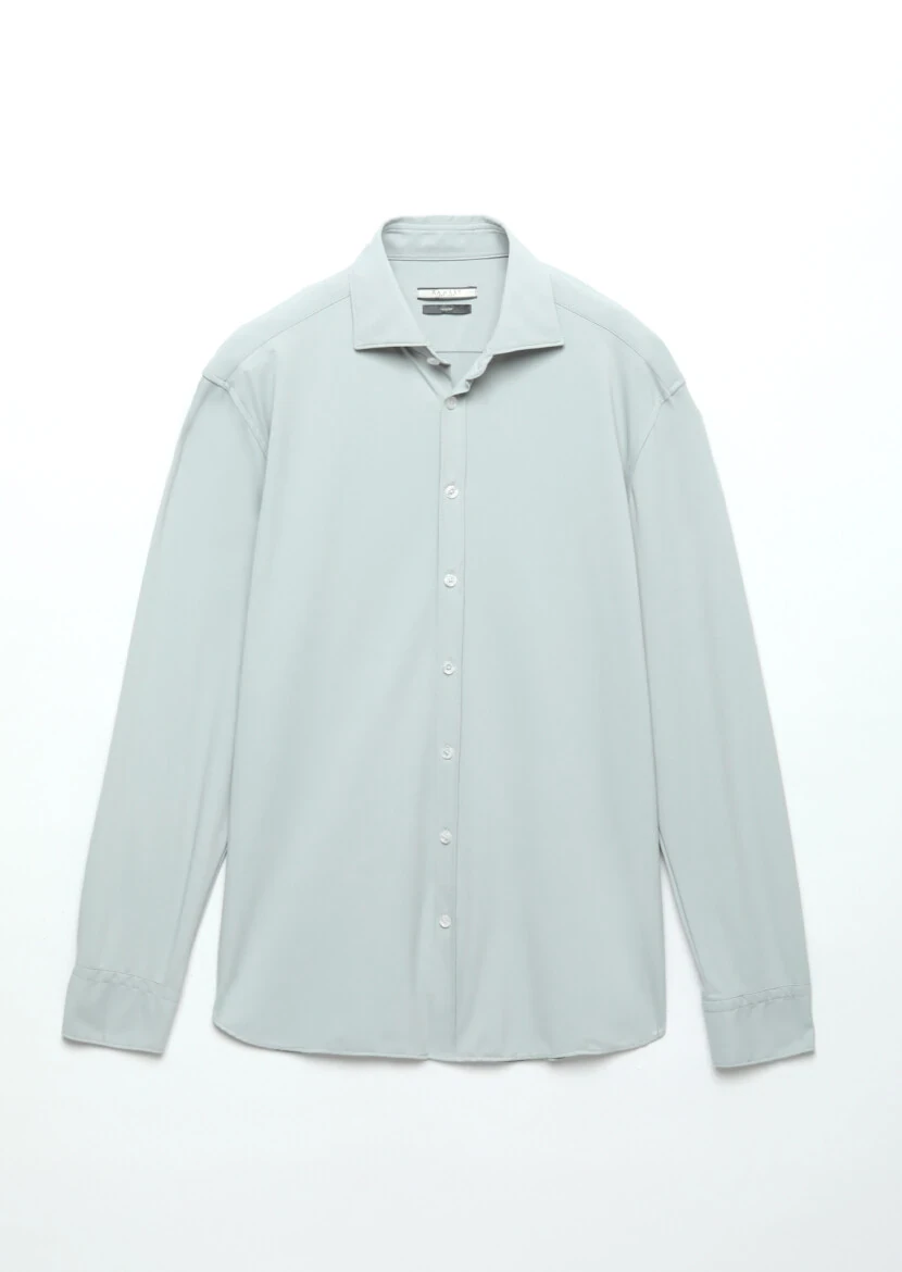 Grey Plain Regular Fit Weaving Classical Shirt - RAMSEY