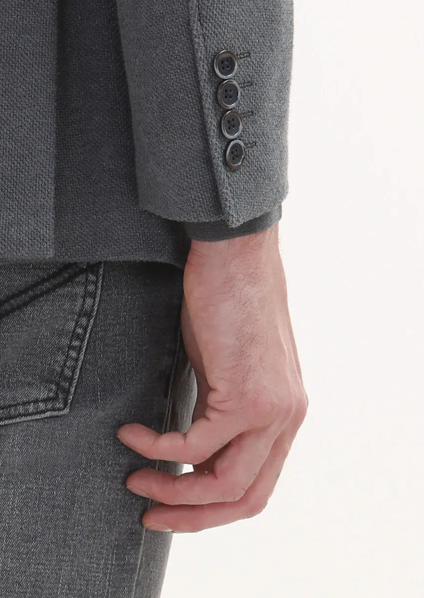 Grey Plain Shirt Shoulder Slim Fit Cotton Blended Jacket - 4