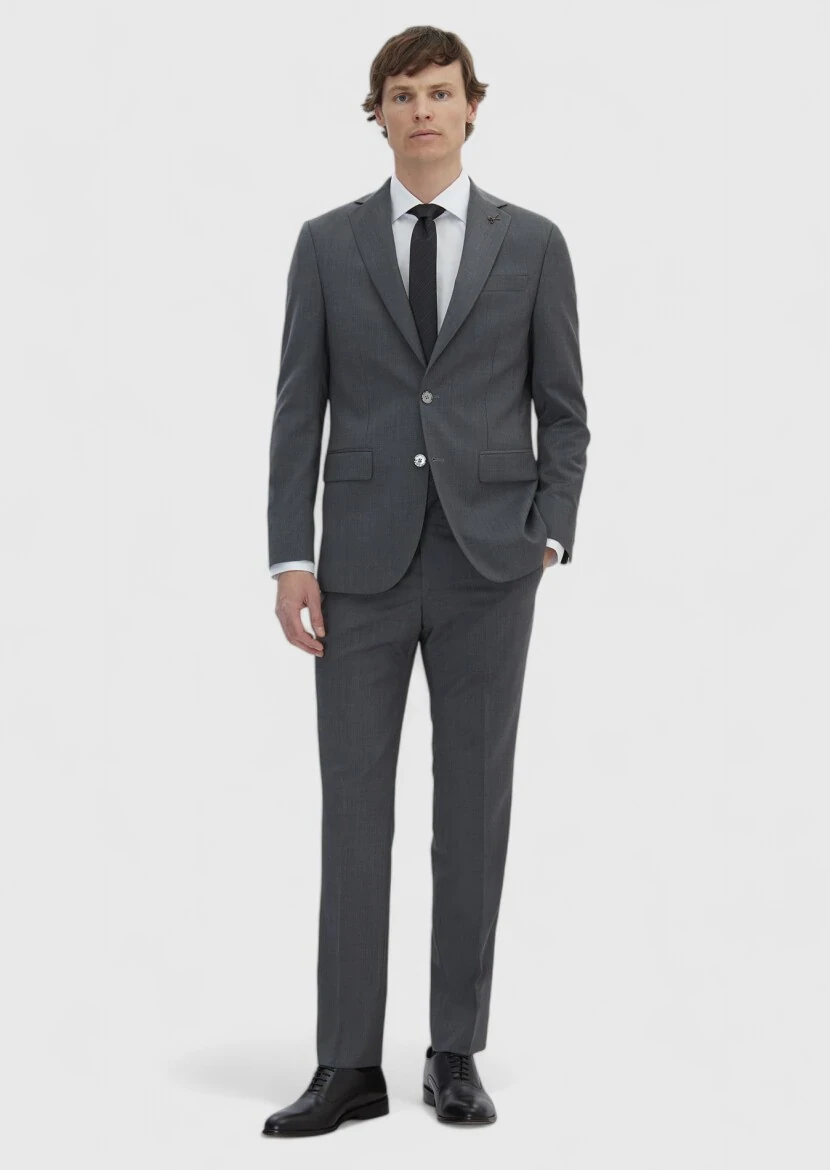 Grey Plain Slim Fit 100% Wool Suit - RAMSEY