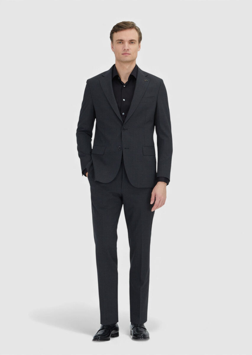 Grey Plain Zeroweight Slim Fit Wool Blended Suit - 1