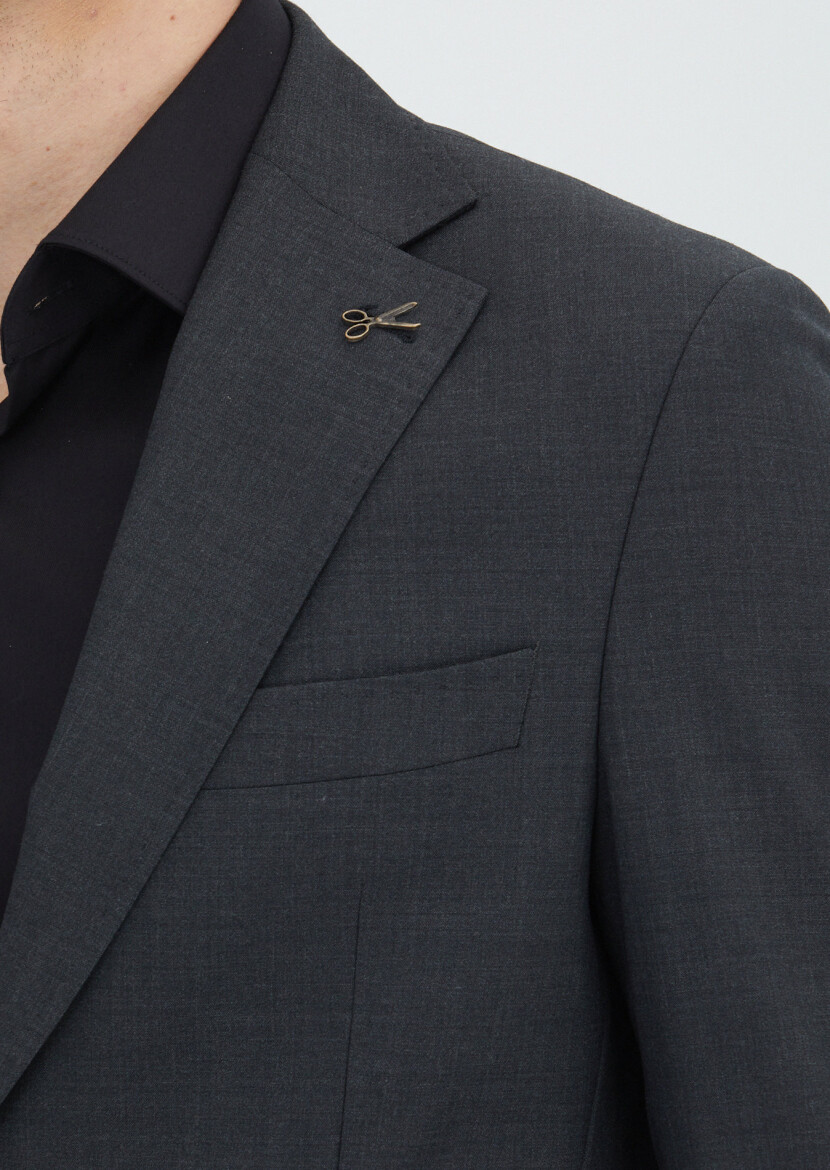 Grey Plain Zeroweight Slim Fit Wool Blended Suit - 3