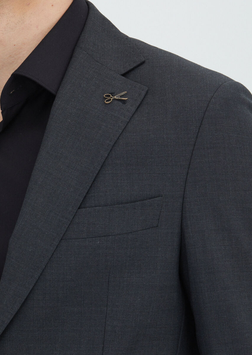 Grey Plain Zeroweight Slim Fit Wool Blended Suit - 3