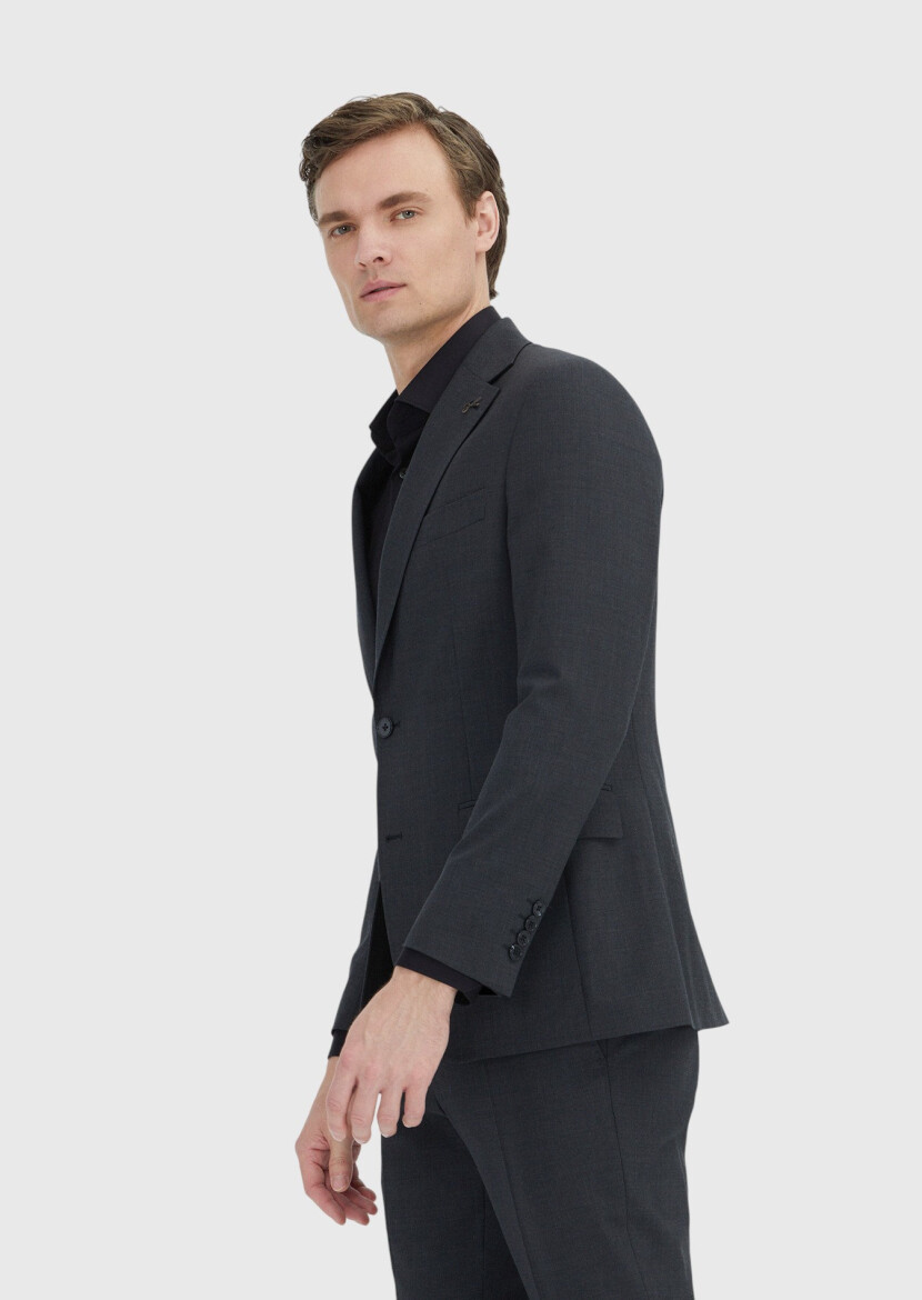 Grey Plain Zeroweight Slim Fit Wool Blended Suit - 4