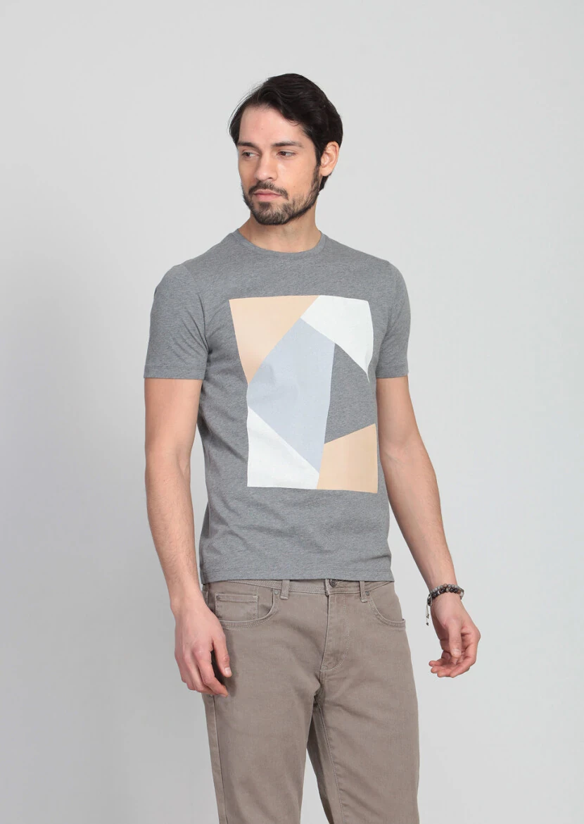 Grey Printed 100% Cotton T-Shirt - 1
