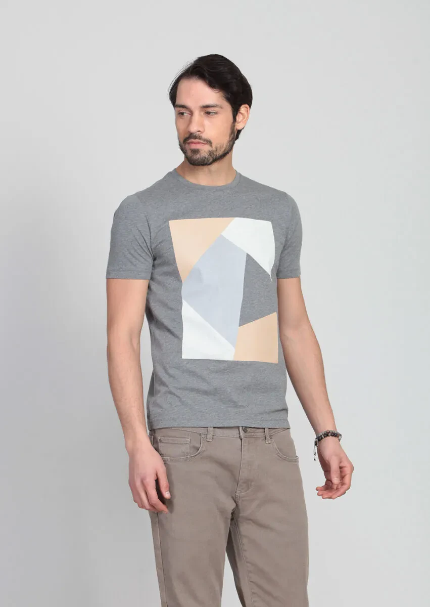 Grey Printed 100% Cotton T-Shirt - 1
