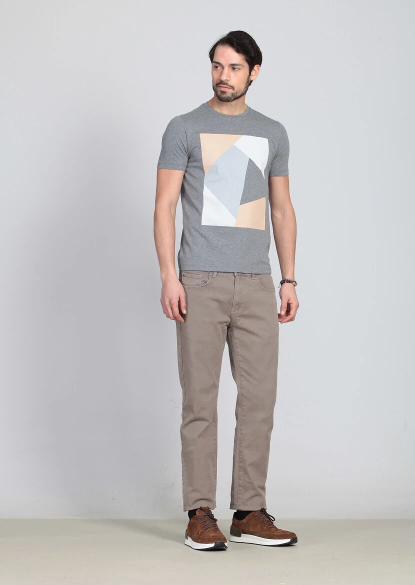 Grey Printed 100% Cotton T-Shirt - 2