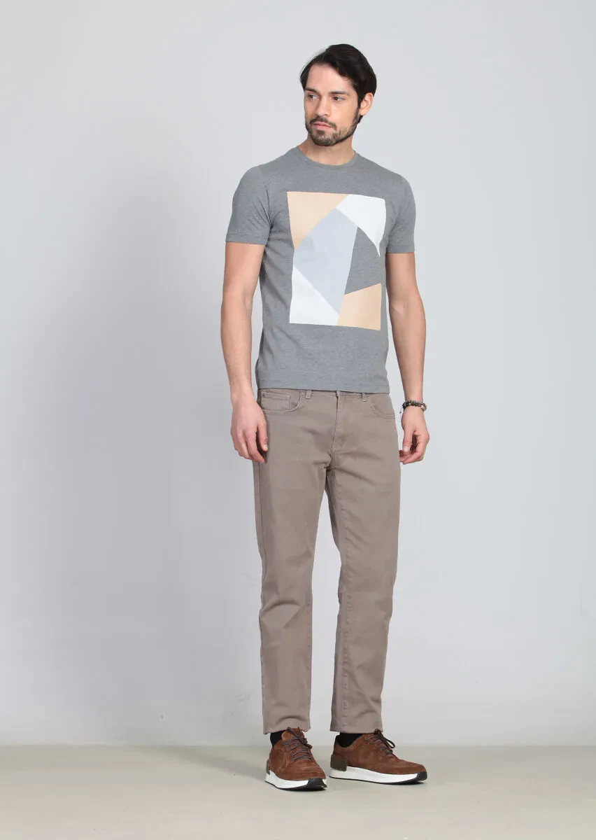 Grey Printed 100% Cotton T-Shirt - 2