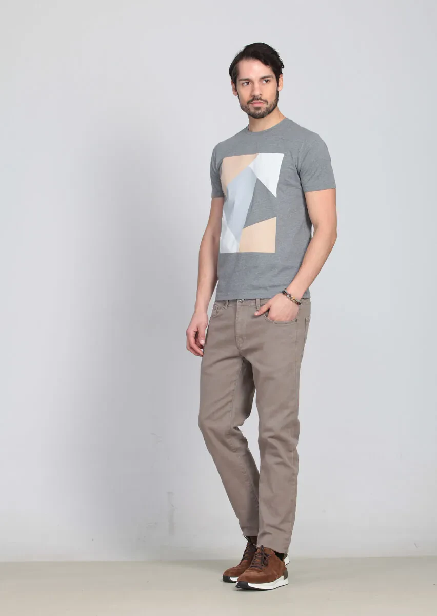 Grey Printed 100% Cotton T-Shirt - 3