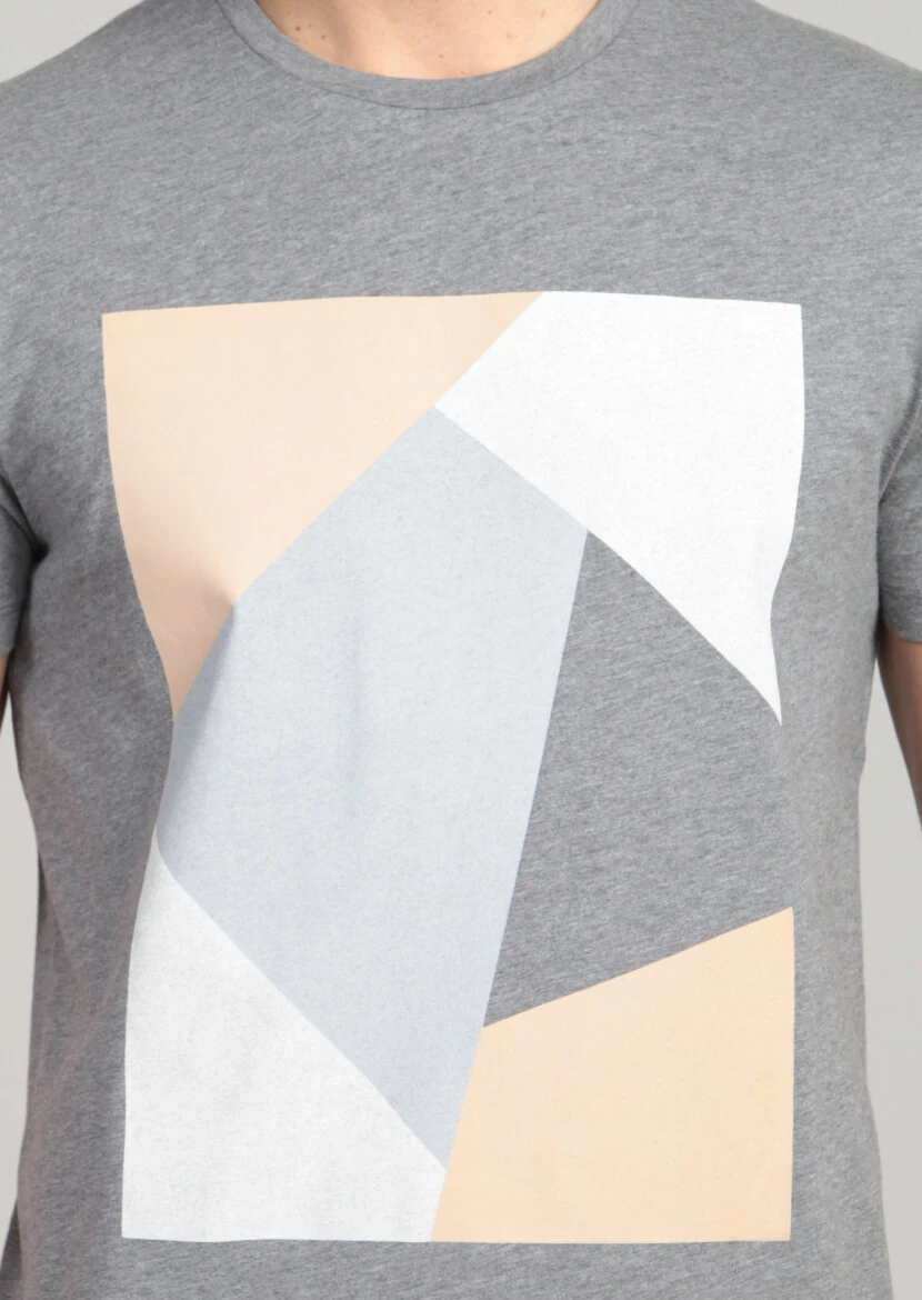 Grey Printed 100% Cotton T-Shirt - 4