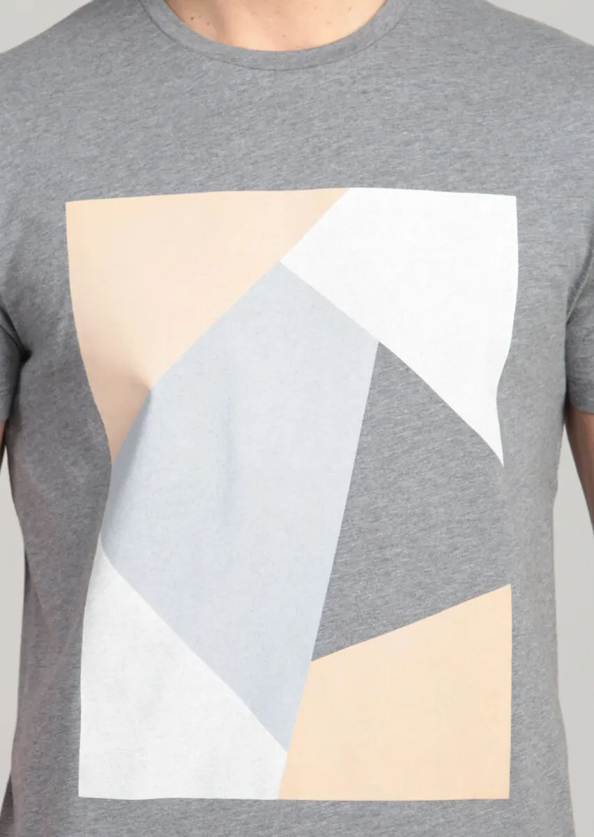 Grey Printed 100% Cotton T-Shirt - 4