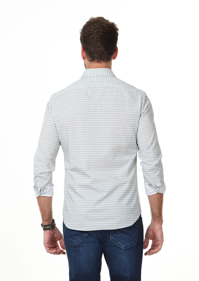 Grey Printed Slim Fit Weaving Casual 100% Cotton Shirt - 4
