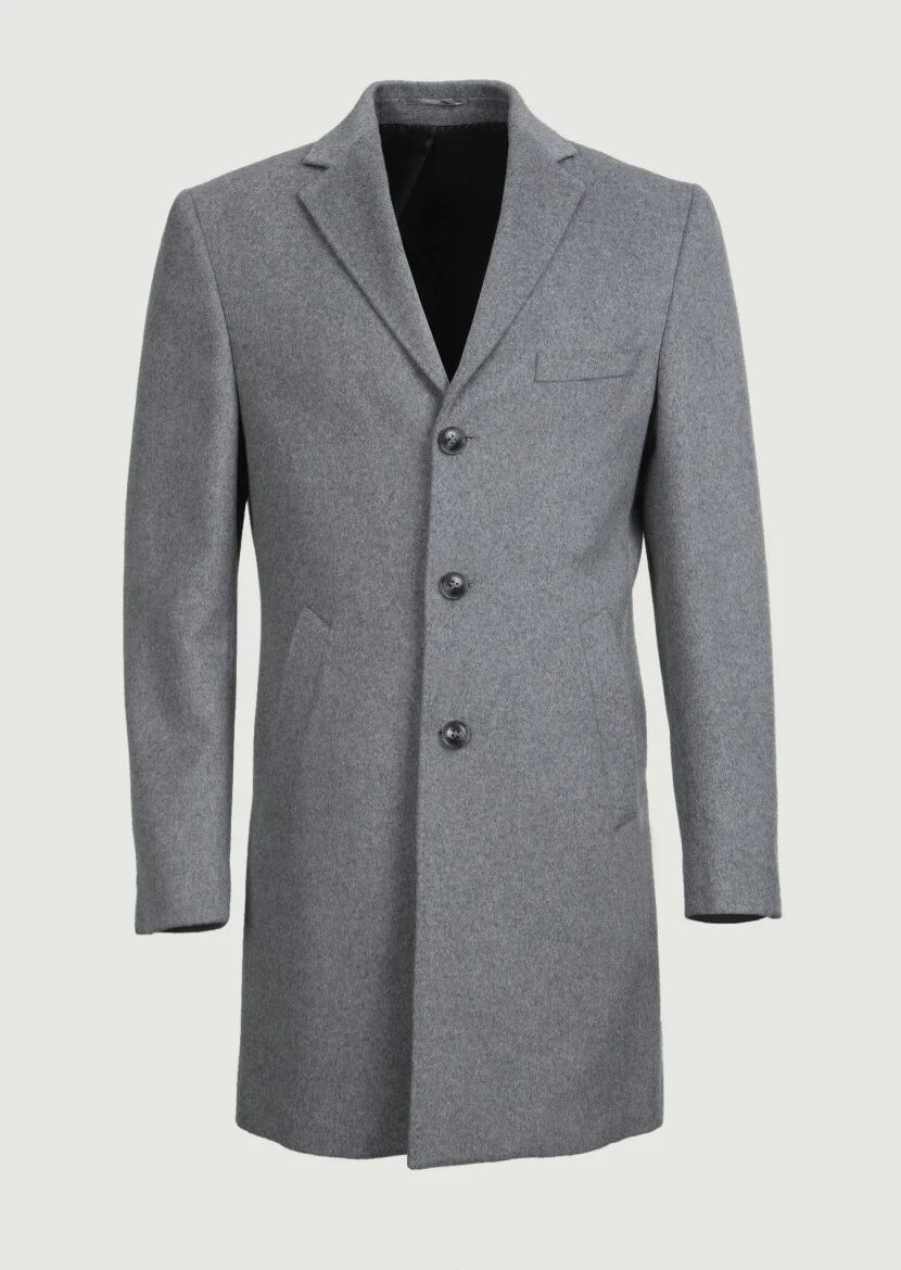 Grey Regular Fit Butterfly Collar Classical Weaving Overcoat - 6