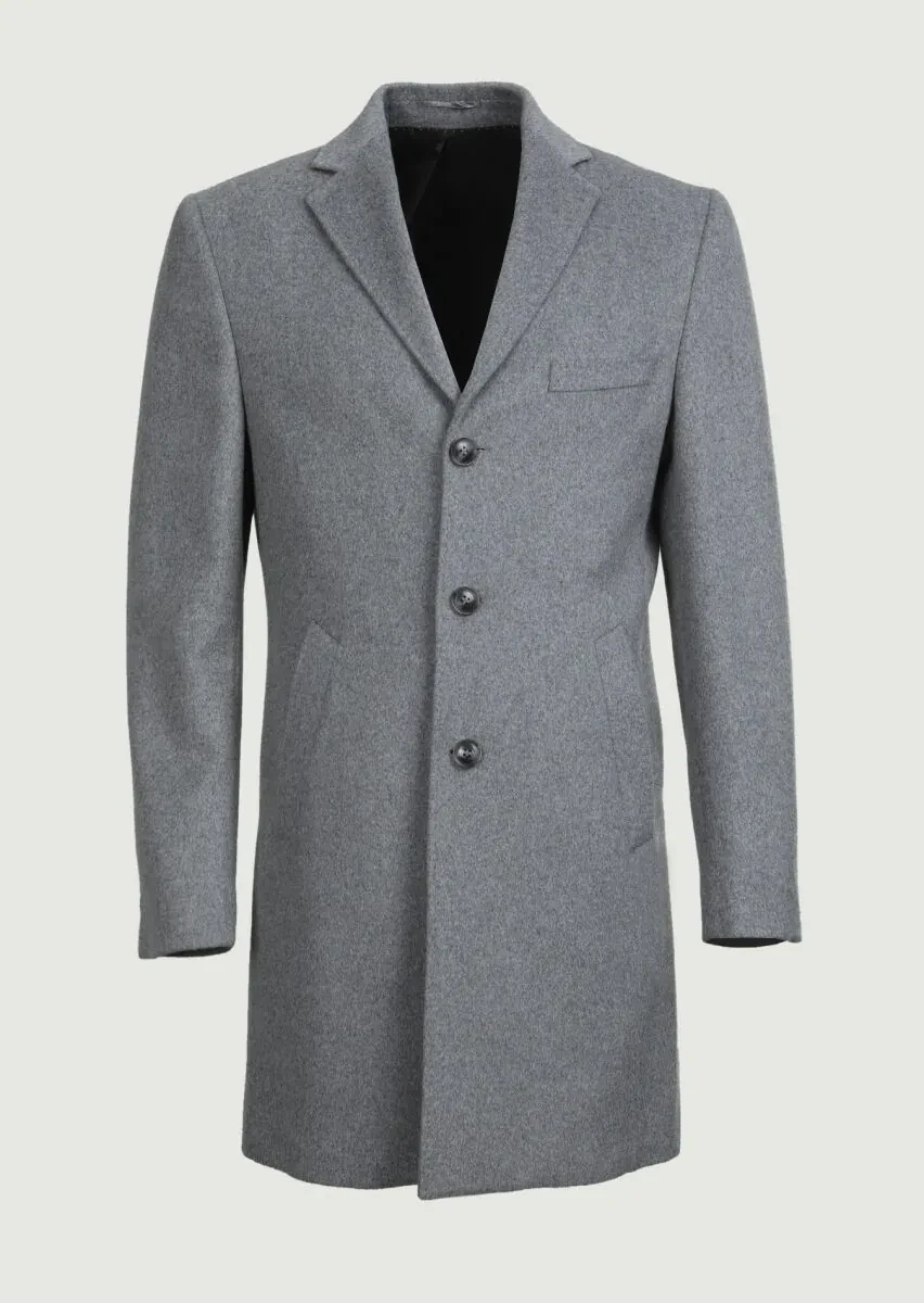 Grey Regular Fit Butterfly Collar Classical Weaving Overcoat - 6