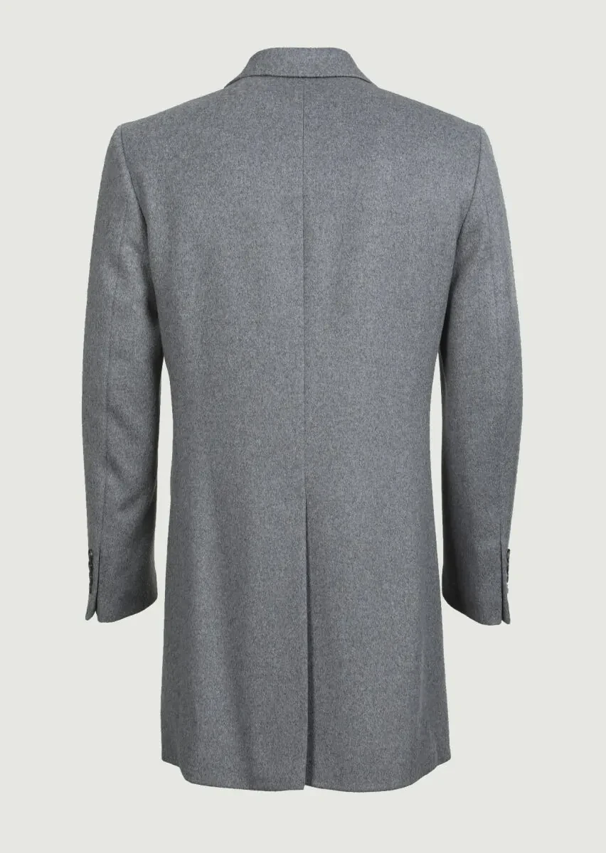 Grey Regular Fit Butterfly Collar Classical Weaving Overcoat - 7