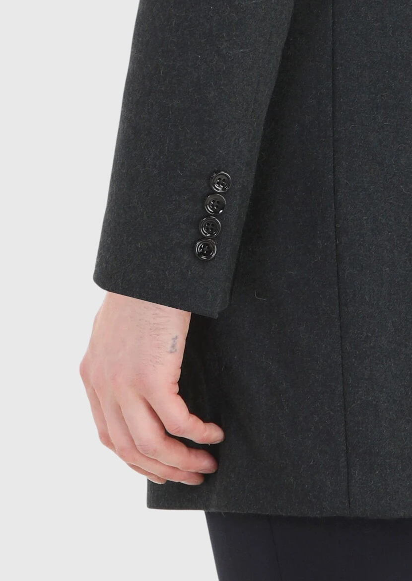 Grey Regular Fit Butterfly Collar Classical Weaving Overcoat - 4