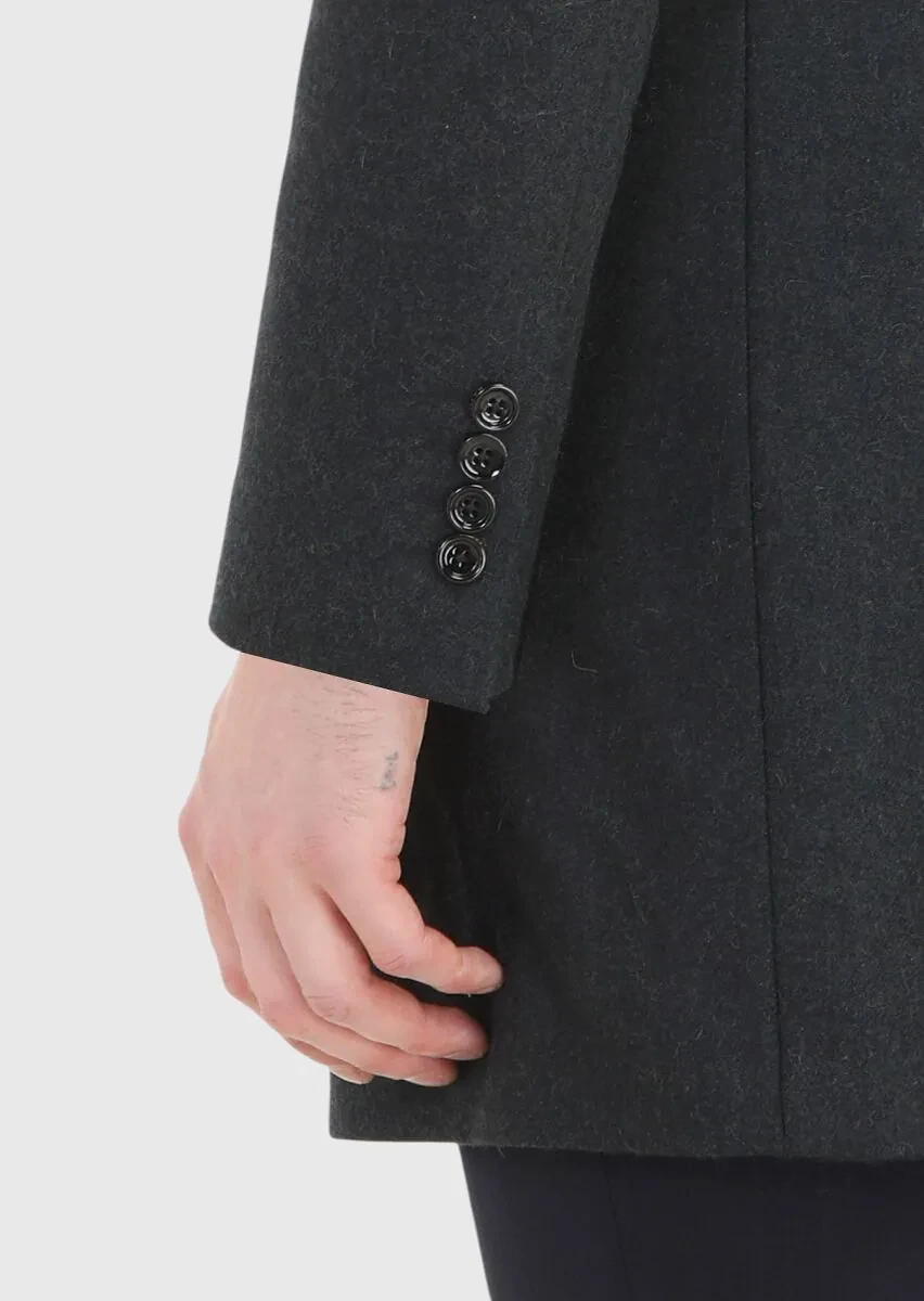 Grey Regular Fit Butterfly Collar Classical Weaving Overcoat - 4