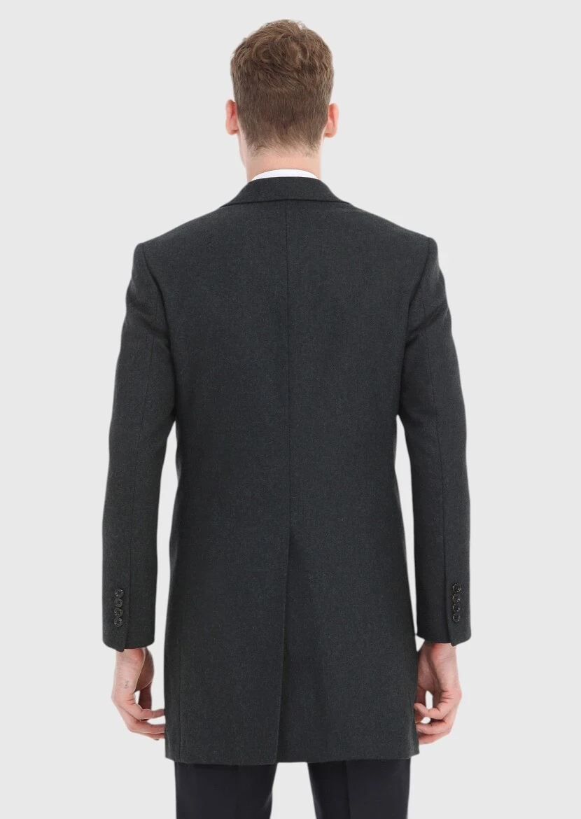 Grey Regular Fit Butterfly Collar Classical Weaving Overcoat - 5