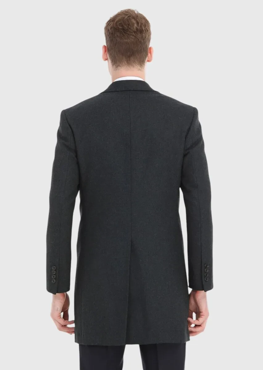 Grey Regular Fit Butterfly Collar Classical Weaving Overcoat - 5