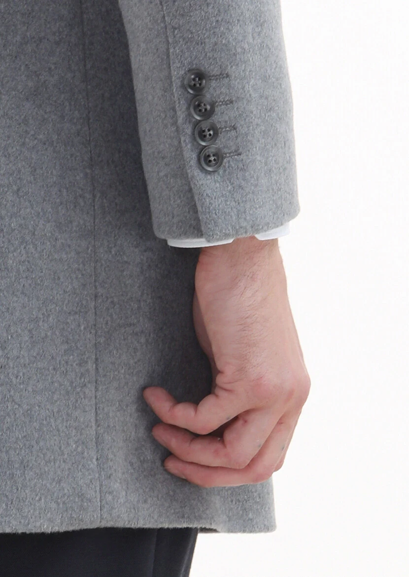 Grey Regular Fit Butterfly Collar Classical Weaving Overcoat - 4