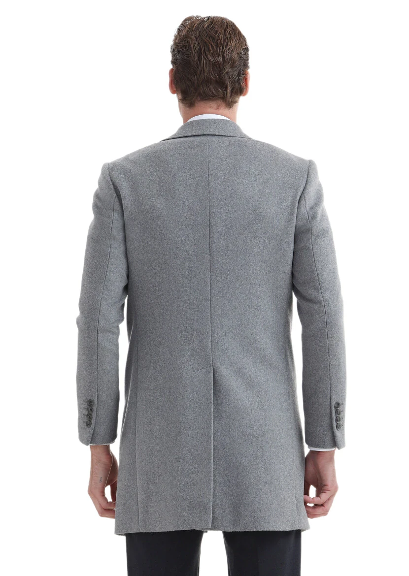 Grey Regular Fit Butterfly Collar Classical Weaving Overcoat - 5
